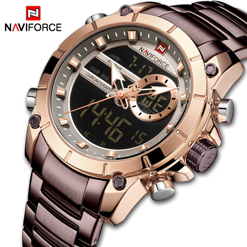 NAVIFORCE Armbanduhr, Chronograph, Quarz, Edelstahl, Schwarz, Herren - Bild 2
