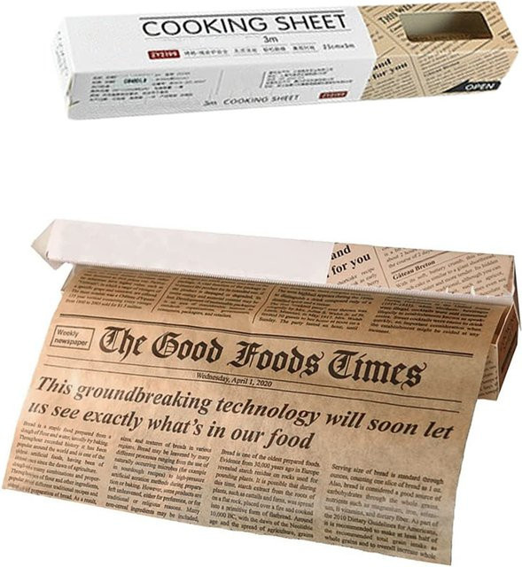 Antihaftbeschichtetes Backpapier im Zeitungsdesign, 5 m Rolle, Lebensmittelverpackungspapier zum Backen von Keksen und Brot, Weiß - Bild 1