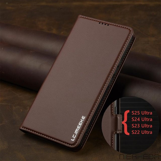 Flip-Ledertasche für Samsung Galaxy S25 FE S24 S23 S22 S21 Ultra Plus und Galaxy A15 A16 A35 A36 A37 A55 A56 in Braun - Bild 1