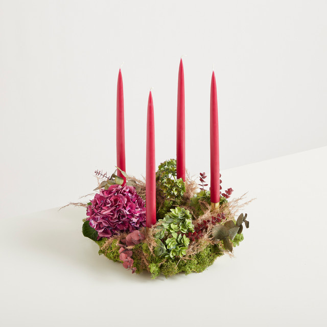 DIY Adventskranz Golden Winter von BLUME2000 mit Trockenblumen, Hortensien und Eukalyptus in Gold, Rot und Grün, Durchmesser: 30 cm - Bild 1