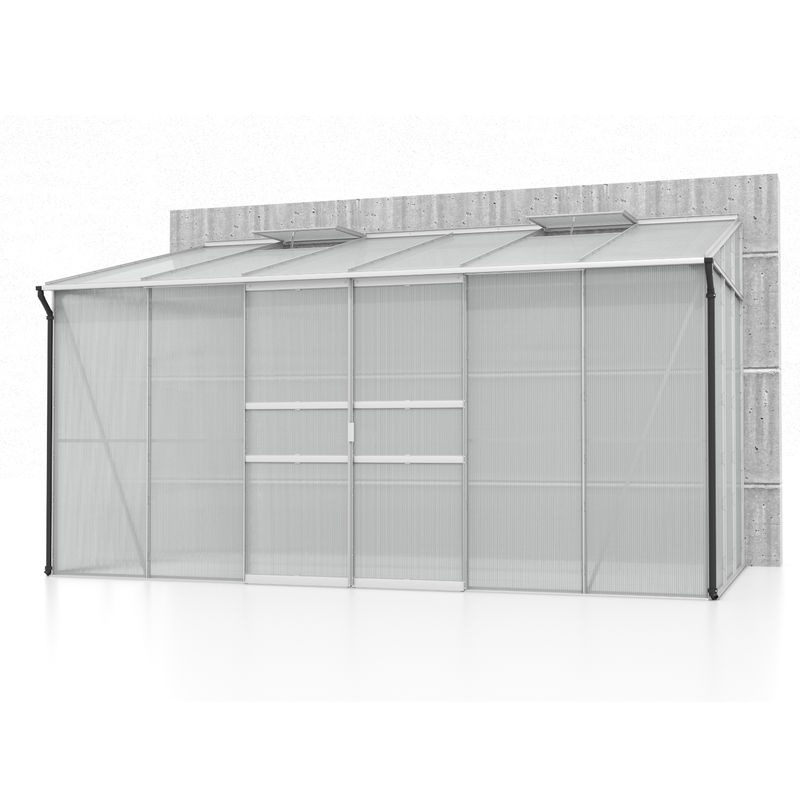 Vitavia Anlehn-Gewächshaus Ida 7800 in Silber, Aluminium eloxiert mit 4 mm Polycarbonat-Dachplatten und Doppelschiebetür - Bild 2