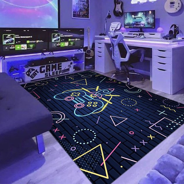 VIKAMA Cyberpunk Gaming Teppich, modern und abstrakt, rutschfest und schmutzabweisend, mehrfarbig - Bild 1