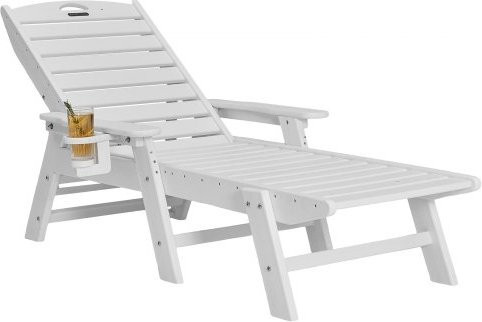 VEVOR Sonnenliege aus HDPE in Weiß mit verstellbarer Rückenlehne, Armlehnen und Getränkehalter, Tragkraft 181 kg, B/T/H: 183 x 72,5 x 32 cm - Bild 1