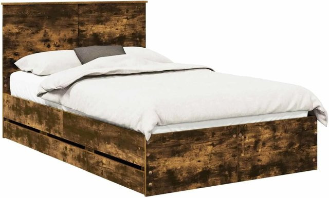 vidaXL Bettrahmen aus Holz in Raucheiche, modern mit Schubladen, B/T: 120 x 200 cm - Bild 1