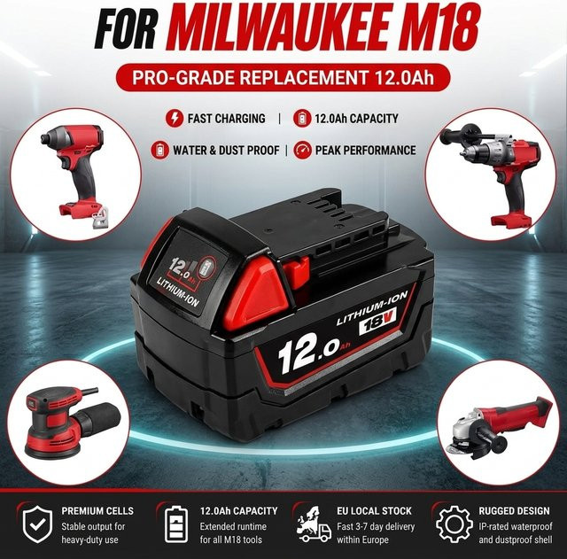 Milwaukee 18V Lithium-Ionen Akku 12,0Ah für M18 Elektrowerkzeuge in Rot - Bild 1
