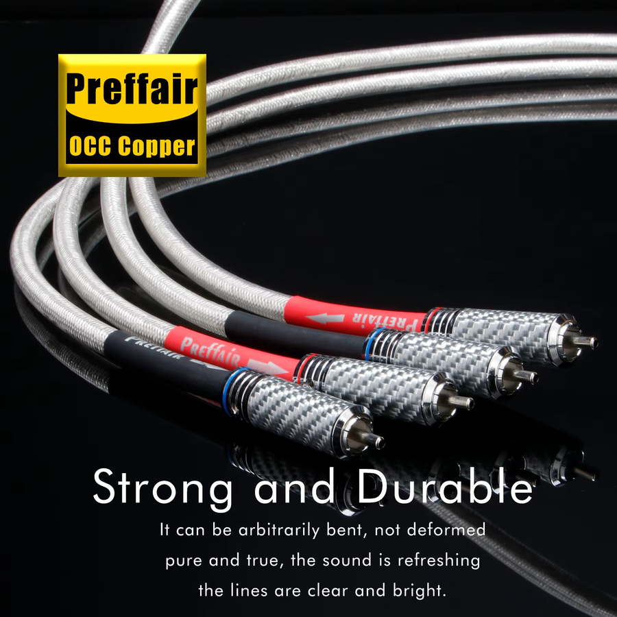 Preffair Paar RCA-Audiokabel 7N OCC versilbert mit Kohlefaser-Rhodium-beschichteten Steckern in Silber - Bild 2