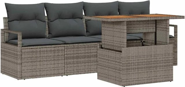 vidaXL Garten-Sofa-Set 5-tlg aus Poly Rattan und Stahl in Grau mit integriertem Stauraum und Polstern - Bild 1
