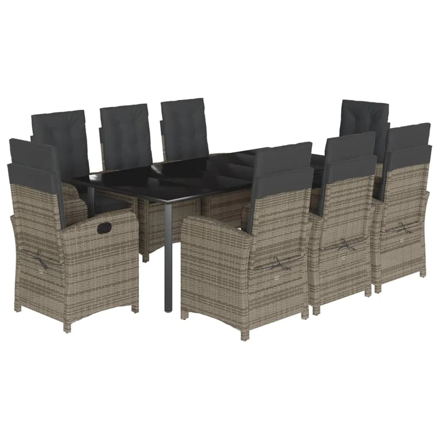 vidaXL 9-teilige Garten-Essgruppe aus Poly-Rattan in Grau mit Kissen und Glastisch - Bild 2
