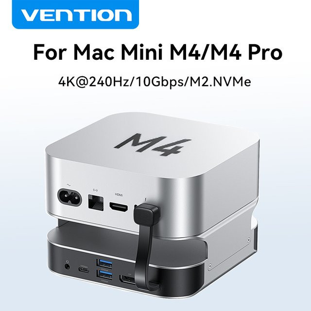 Vention USB Hub Dockingstation für Mac Mini M4 M4 Pro mit DP 4K@240Hz, USB 3.2 10Gbps, M.2 NVMe SSD Slot, SD/TF Kartenleser und 3,5mm Klinkenanschluss - Bild 1