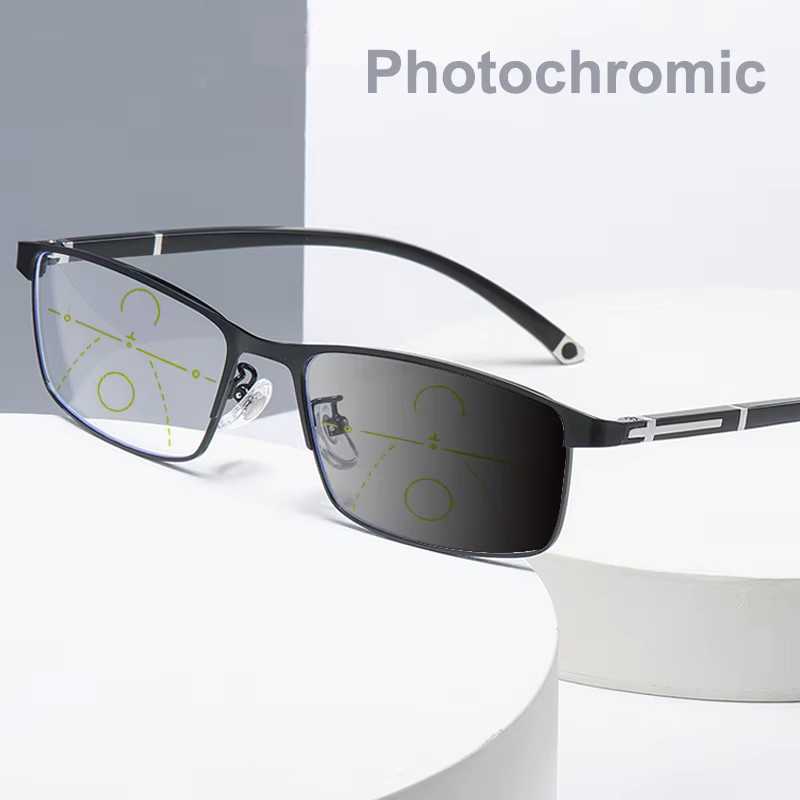 EVUNHUO Lesebrille, Vollrand, rechteckig, Metall, Unisex, Photochrom, Blaulichtfilter - Bild 3
