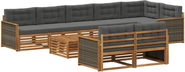 vidaXL Outdoor-Sofagarnitur aus Akazienholz mit 9 Kissen in Anthrazit und Grau - Bild 1