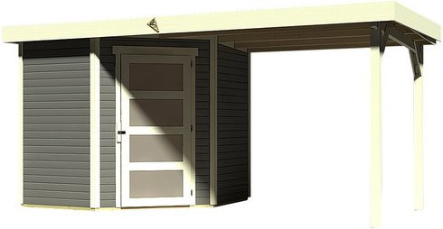 Karibu Gartenhaus Schwandorf aus Holz in Terragrau mit Flachdach und Anbaudach B/H/T: 433 x 218 x 217 cm - Bild 3