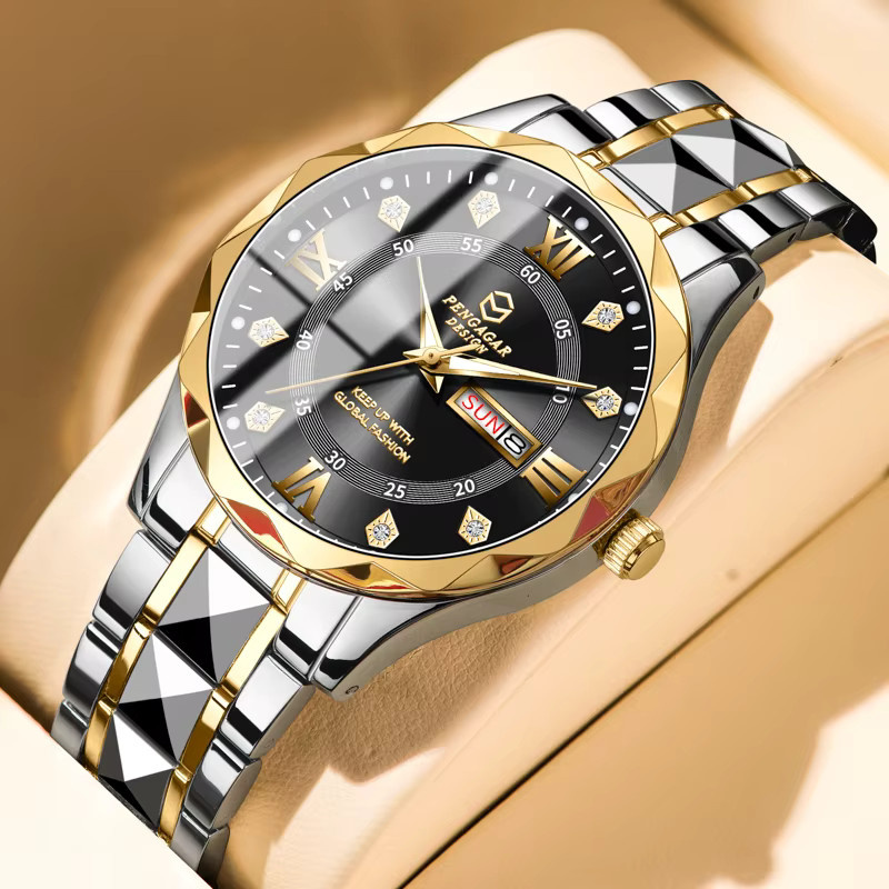PENGAGAR Armbanduhr Quarz, Edelstahl, Gold, Bicolor, Herren - Bild 5