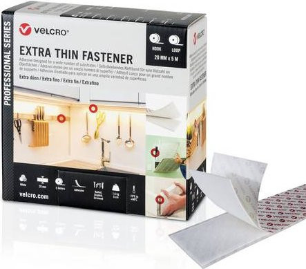 VELCRO Extra Thin Fastener Hakenband und Flauschband Set, Farbe: Weiß, Breite: 20 mm, Länge: 5 m - Bild 1