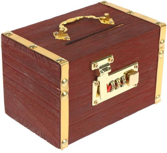 Yummys Hölzerne Spardose mit 3-stelligem Zahlenschloss in Brown im Retro-Design - Bild 1
