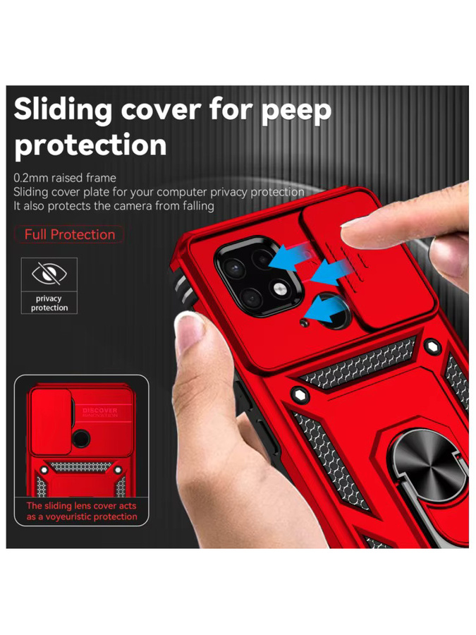 Stoßfeste Xiaomi Panzerhülle für Redmi 10 9A 9C 10 10A 11A 10C 12 12C 13C 14C 15C A1 Plus mit Ringhalter, Schiebeobjektivschutz und Ständer in Schwarz und Rot - Bild 2