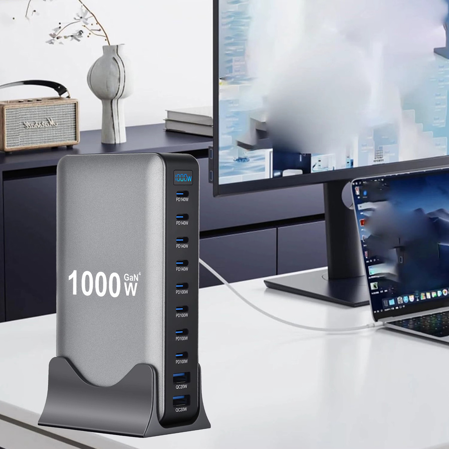 OEING 1000W GaN Schnelle Ladestation mit 10 Ports und PD 3.1 USB Typ C Desktop Ladegerät in Grau - Bild 3