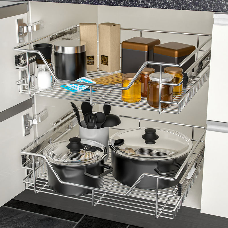 Casaria Teleskopschublade aus Stahl in Chrom, Breite: 44,0 cm, Tiefe: 49,0 cm, Höhe: 14,0 cm - Bild 4