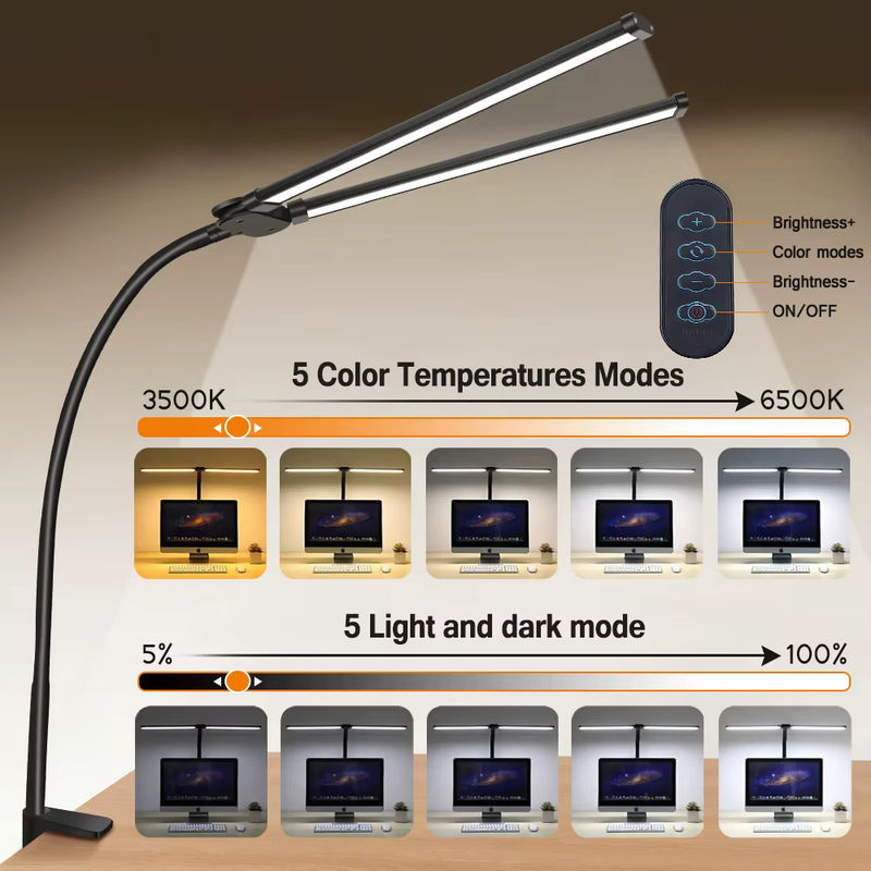 DBF LED-Schreibtischlampe mit Doppel- und Einzelkopf, dimmbar, USB-Tischlampe in Schwarz für Büro und zum Lesen - Bild 3