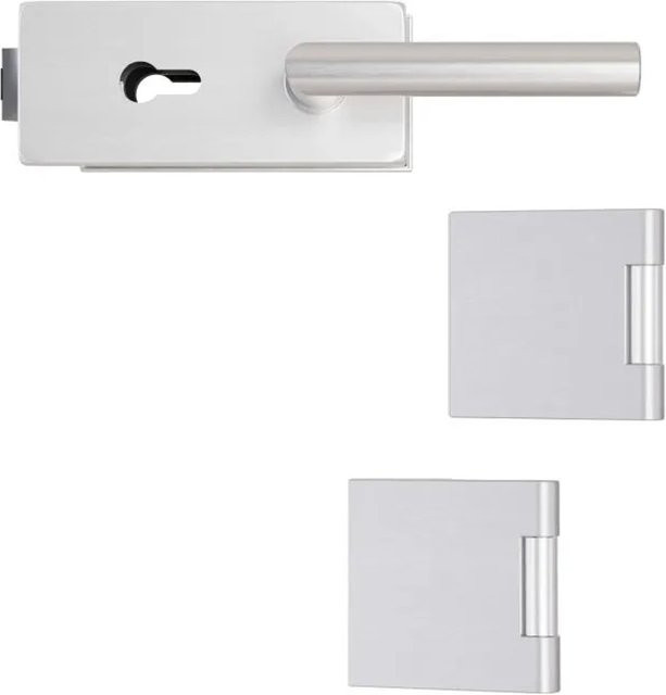 Hansaglas Glastürbeschlag Studio/Office Eckiges Profilzylinderschloss mit Beschlag-Set in Silber, B/T/H: 265 x 175 x 80 cm - Bild 1