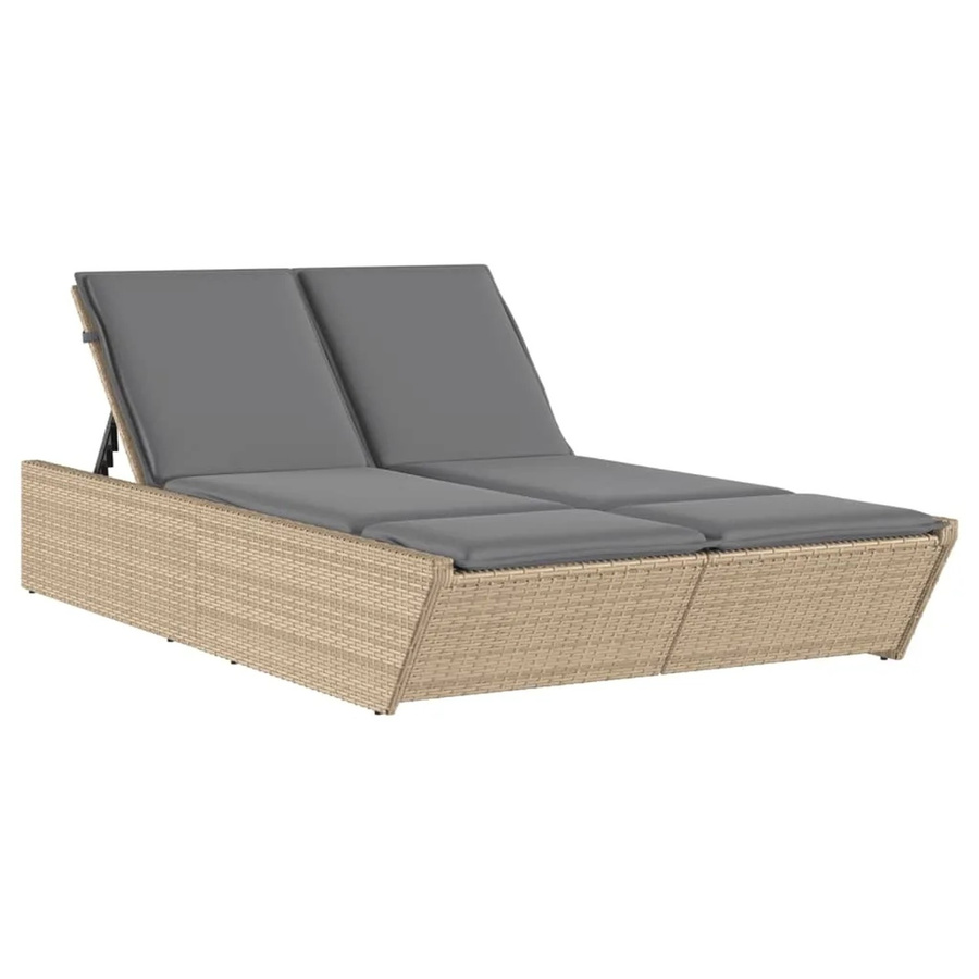 vidaXL Doppel-Sonnenliege aus Poly Rattan in Beige mit Auflagen und verstellbarer Kopfstütze, B/T/H: 118 x 200 x 50,5/62,5/73,5/83 cm - Bild 2