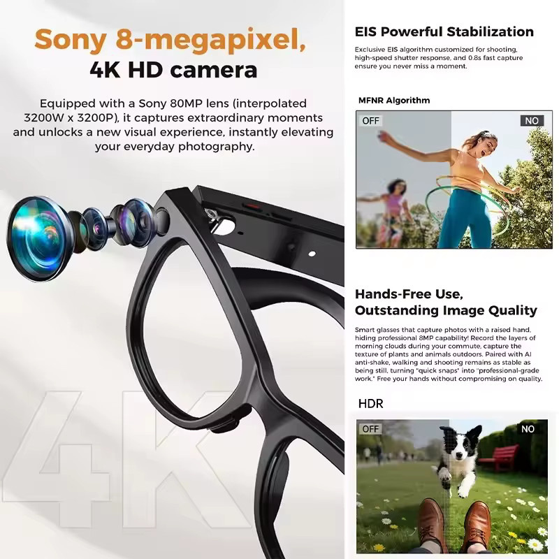 GUHUAVMI M02 Ultra Smart AI-Brille mit 1080P HD-Kamera, ChatGPT, 32GB Speicher und Ladecase Powerbank in Schwarz oder Blau - Bild 3
