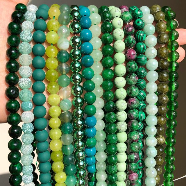 Lose Perlen Naturstein, Grün, Cat Eye, Malachit, Achate, Kristall, Jade, 15'' - Bild 1