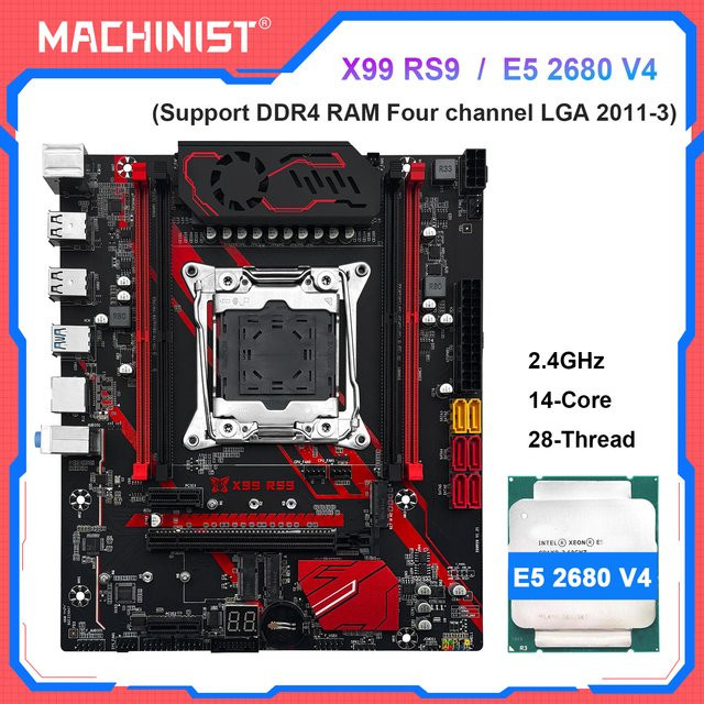 MACHINIST X99 RS9 Motherboard Combo mit Xeon E5 2680 V4 CPU, LGA2011-3, NVME/SATA M.2 und USB 3.0, Schwarz - Bild 1