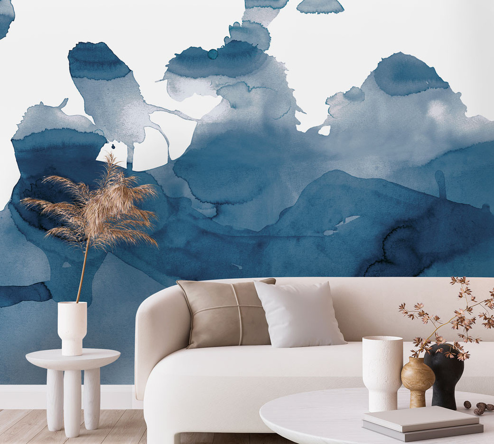 Tenue de Ville Mural Fuse Wandtapete in Blau mit abstraktem Landschaftsmotiv, Breite: 300 cm, Höhe: 180 cm - Bild 1
