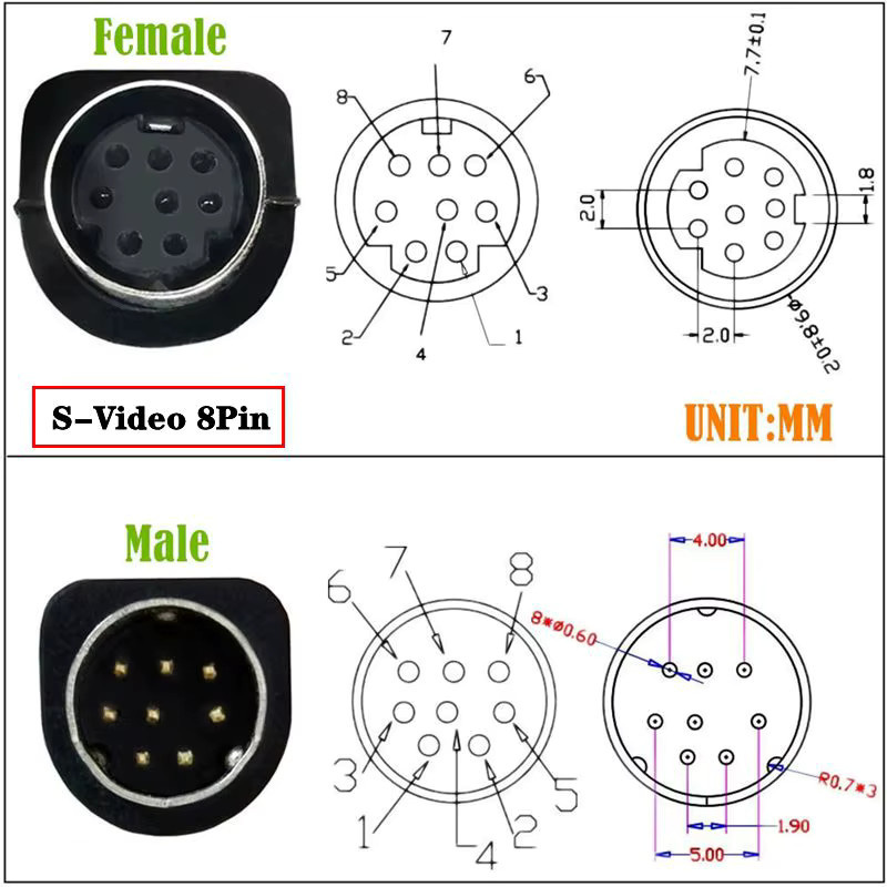 AXONUS Mini DIN 8Pin Stecker auf Stecker S-Video Kabel 8-adrig in Schwarz - Bild 3