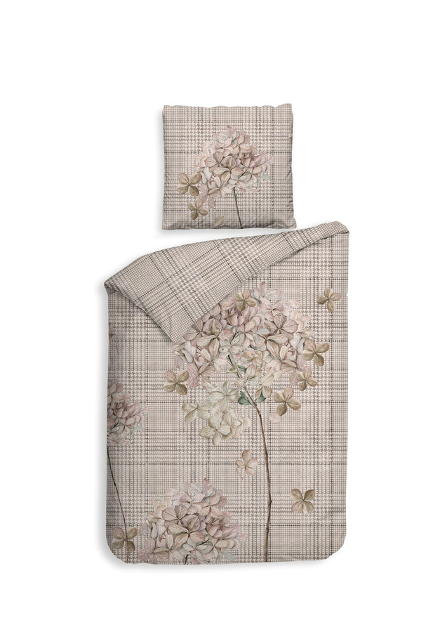Heckett & Lane Twill Bettwäsche Rory beige mit Blüten und Karo, Wende Bettwäsche aus Baumwolle, B/H: 135 x 200 cm mit Kissenbezug 80 x 80 cm - Bild 1