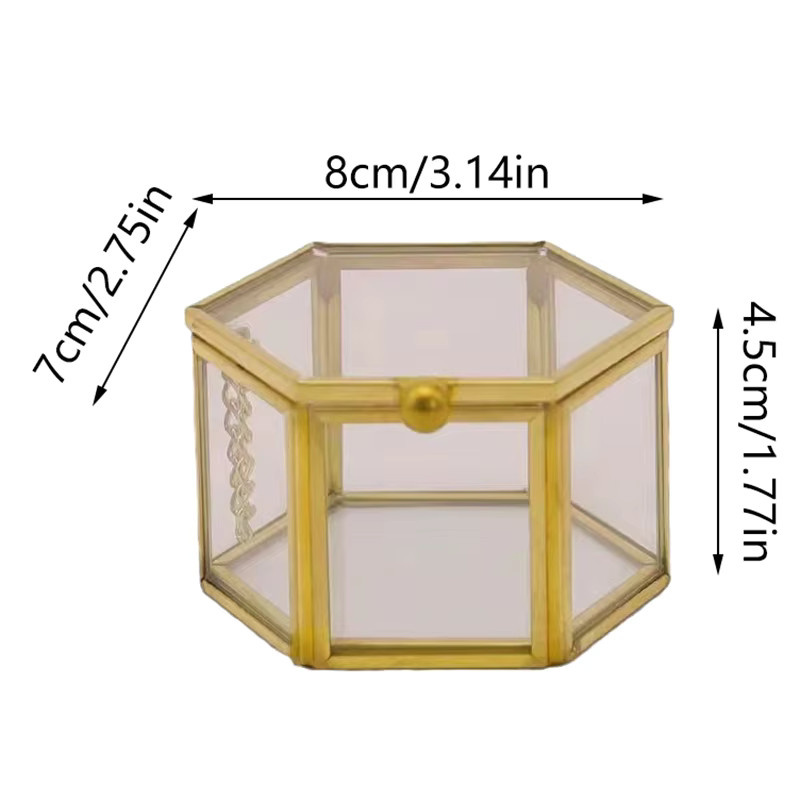 Retro Ringbox in Gold mit sechseckigem Glasdesign zur Schmuckaufbewahrung - Bild 4