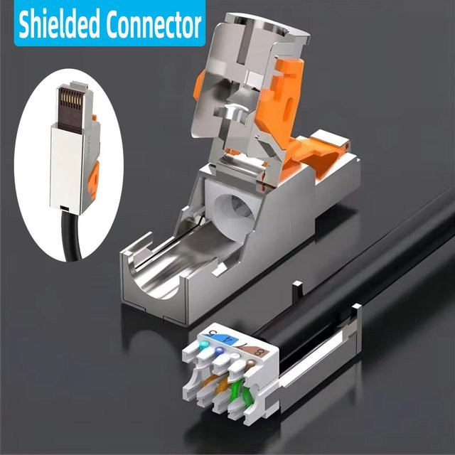 Vention RJ45 Ethernet LAN Steckverbinder Cat6 Cat6A Cat7 Cat8 Abgeschirmter Werkzeugfreier Feldstecker aus Metall-Druckguss in Silber - Bild 1
