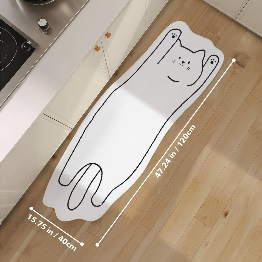VIKAMA Bodenmatte mit Katzenmuster in Weiß, rutschfest und weich, ideal für Schlafzimmer, Küche oder Badezimmer - Bild 2
