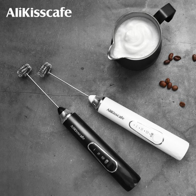 AliKisscafe Elektrischer Kaffee-Milchaufschäumer in Schwarz, Wiederaufladbarer Milchmixer für Cappuccino, Latte und Espresso - Bild 1