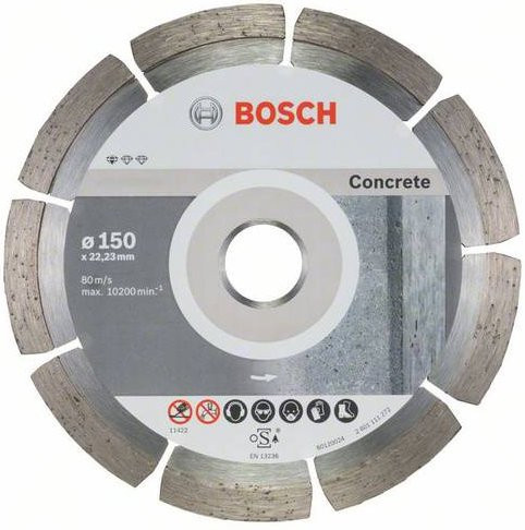 Bosch Diamanttrennscheibe Standard für Beton, Farbe: Grau, Durchmesser: 150 mm, Bohrung: 22,23 mm, Dicke: 2 mm - Bild 1