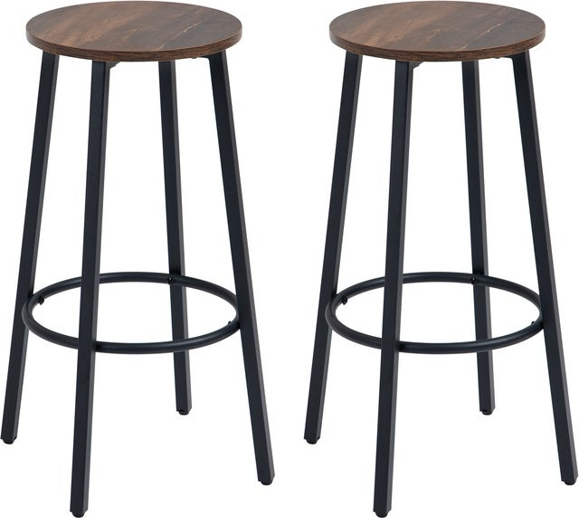 HOMCOM Barhocker 2er-Set im Industrial Design mit Stahlgestell und Fußstütze, Farbe: Braun/Schwarz, B/T/H: 42 x 42 x 65 cm - Bild 1