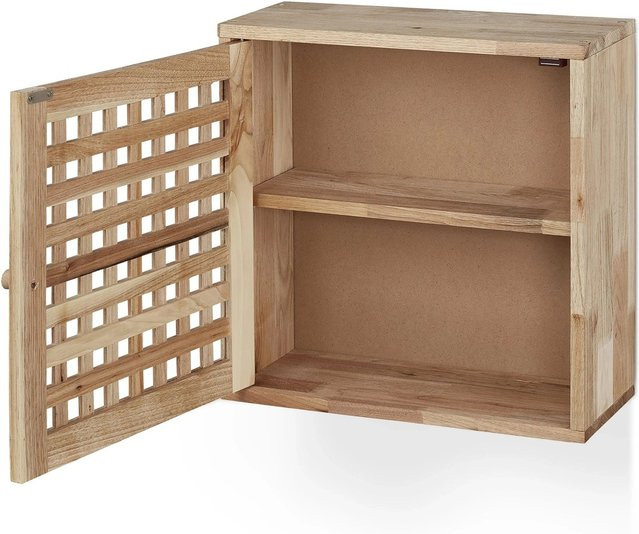Relaxdays Wandschrank Walnussholz Natur mit Magnetverschluss, B/T/H: 42 x 18 x 42 cm - Bild 1