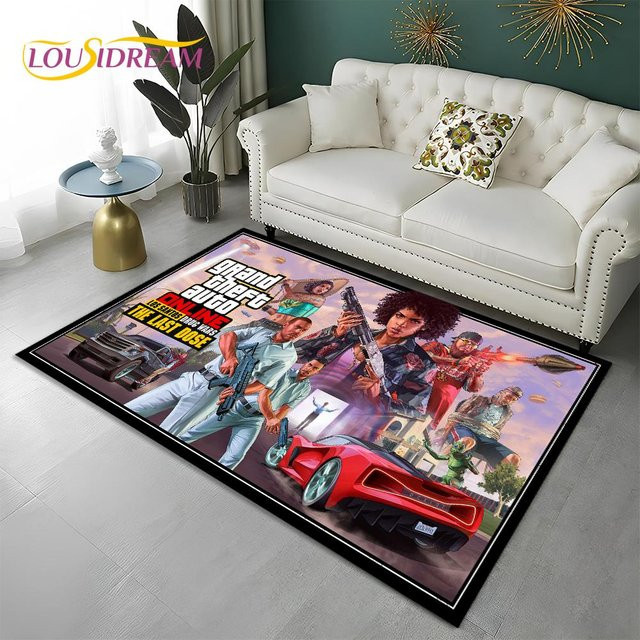 Karpetti GTA 3D Gamer Teppich, rutschfeste und waschbare Bodenmatte für Wohnzimmer, Schlafzimmer oder Kinderzimmer, Mehrfarbig, B: 120 cm, T: 80 cm - Bild 1