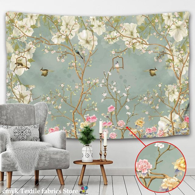 Wandteppich von Super Six mit Blumen, Schmetterlingen und psychedelischem Engel im nordischen Hippie-Stil, Mehrfarbig, B: 150 cm, H: 100 cm - Bild 1