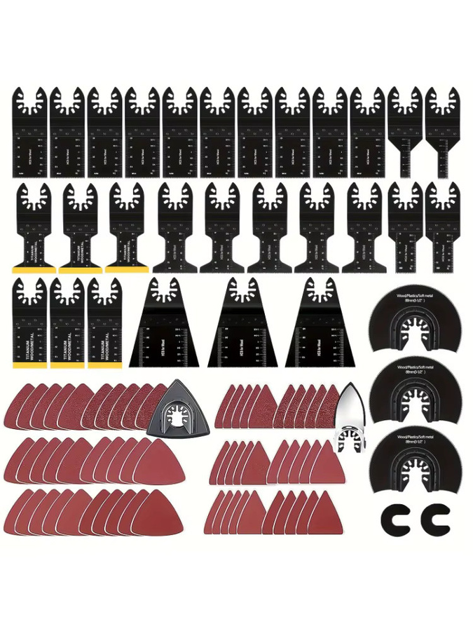 95-teiliges Multitool-Zubehör Set mit Titan-Sägeblättern, Bi-Metall-Klingen und Schleifpapier für oszillierende Sägen - Bild 6