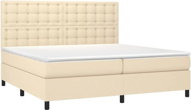 vidaXL Boxspringbett mit Matratze und LED-Unterbettbeleuchtung in Creme, Hybrid-Bett mit USB-Ladeport und Taschenfederkern, B/T/H: 200 x 200 x 118 cm - Bild 1