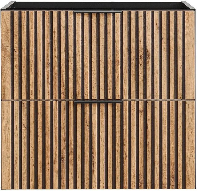 Waschbeckenunterschrank Vente-unique Madela in Schwarz und Naturfarben Hell mit Streifenoptik, Breite: 60 cm - Bild 1