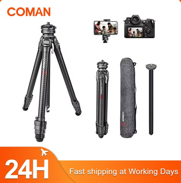 COMAN Zero F38 Y X V Serie Carbonfaser-Reisestativ mit Schnellwechselplatte in Schwarz, kompatibel mit Canon und Nikon DSLR-Kameras - Bild 1