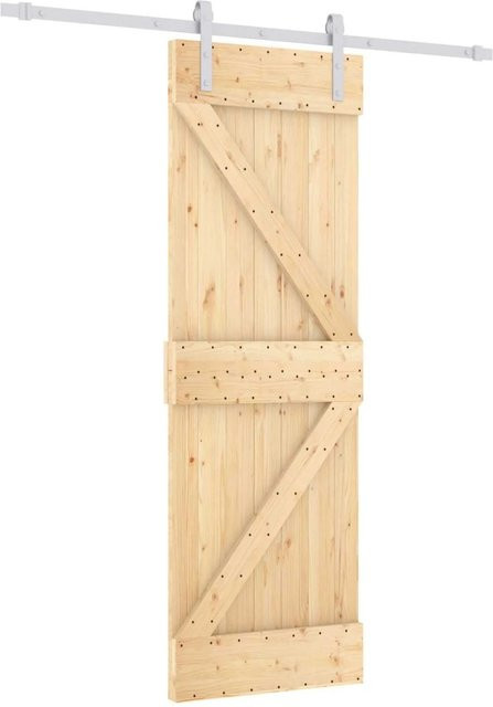 vidaXL Schiebetür aus Massivkiefer in Natur und Weiß, B: 70 cm, H: 210 cm - Bild 1