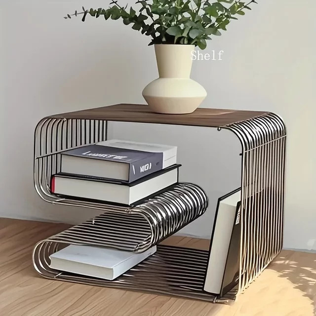 Wandmontiertes LIUSHADUOLA Aufbewahrungsregal aus Metall in Silber mit geometrischem Muster für dein Wohnzimmer - Bild 1