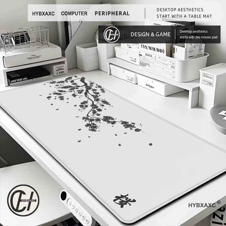 HYBXAXC Gaming Mauspad Sakura Kirschblüte XXL Deskmat für Laptop und Tastatur, Farbe: Weiß, B/T: 100 x 50 cm - Bild 3