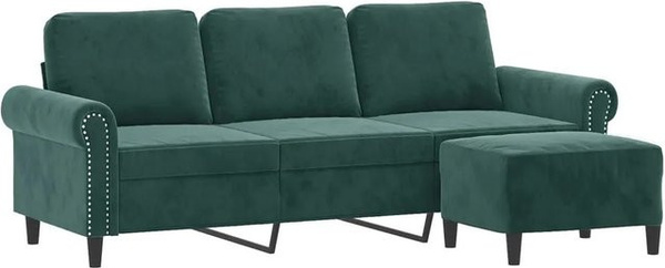 vidaXL 3-Sitzer-Sofa mit Hocker in Dunkelgrün aus Samt und Metall