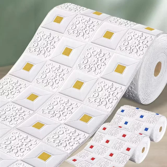 Selbstklebende 3D Wandpaneele aus Polystyrol in Weiß mit geometrischem Design, wasserdicht und dekorativ, Breite: 70 cm - Bild 1