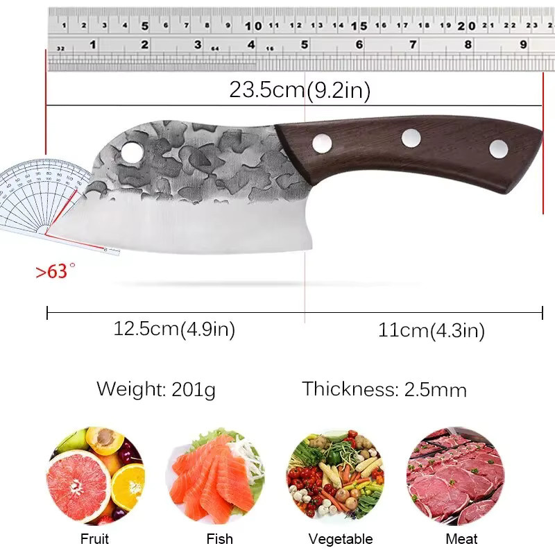 Handgeschmiedetes GuanQi Kochmesser mit Holzgriff und Full Tang für Fleisch und Fisch - Bild 2